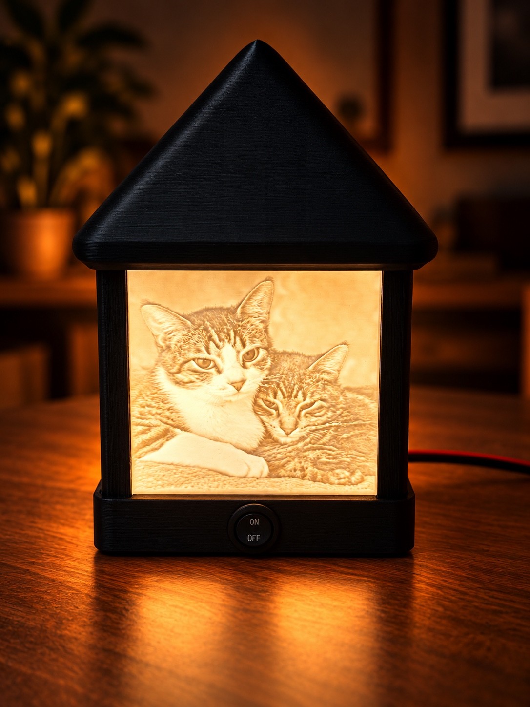 Edited straight-on glowing photo of two cats