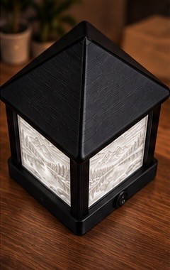 Edited overhead view of the illuminated landscape lantern