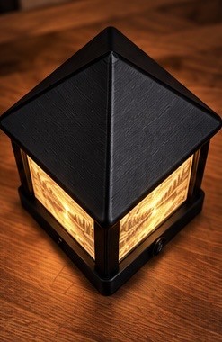 Edited overhead view of the unlit landscape lantern