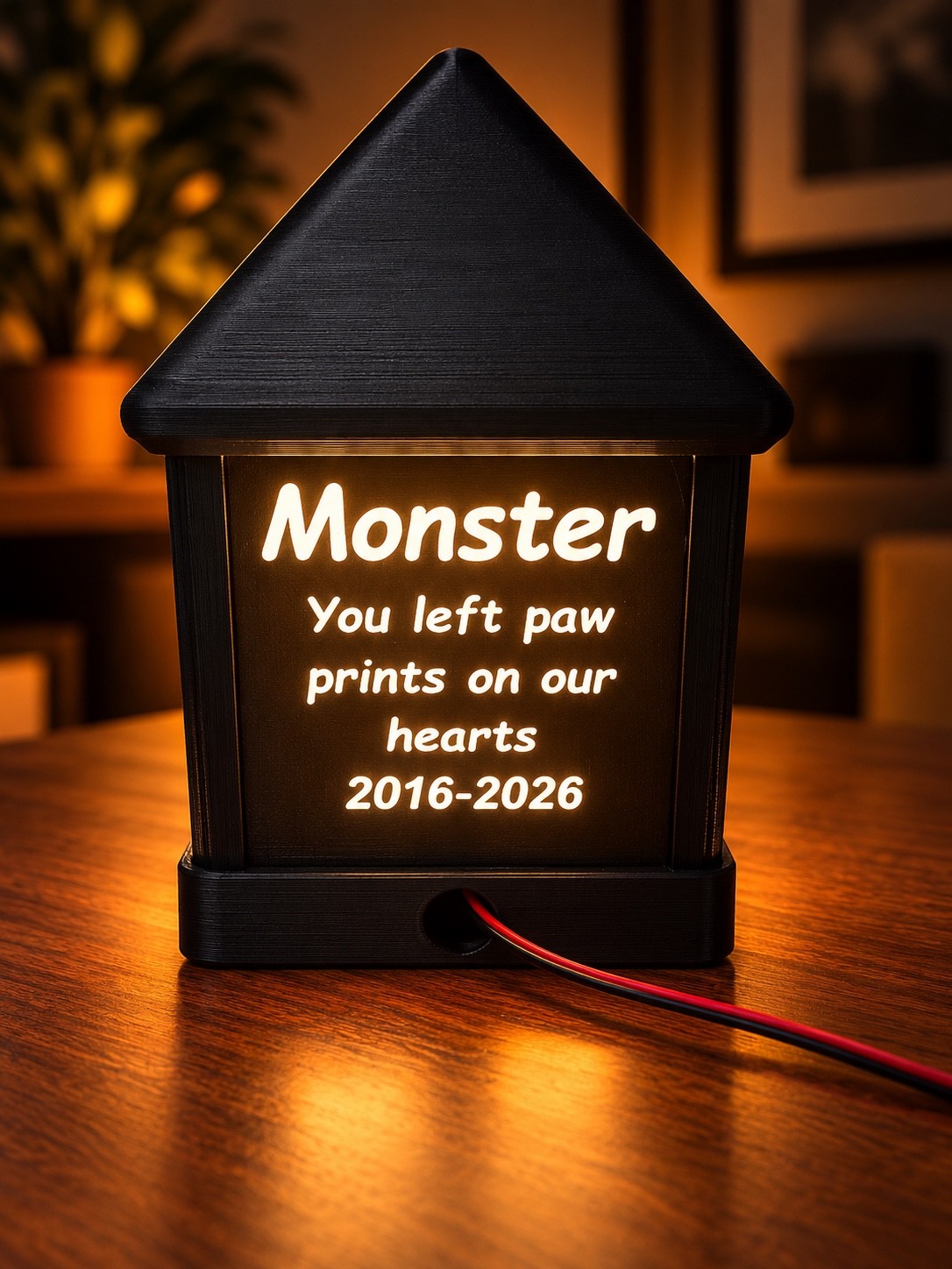 Edited memorial text panel with power cord