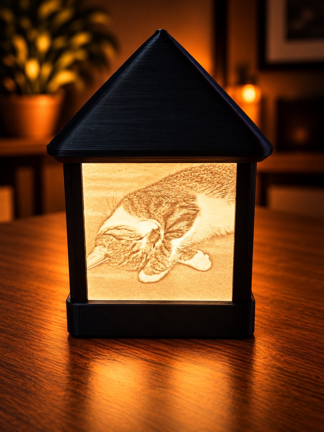 Edited illuminated sleeping cat photo panel